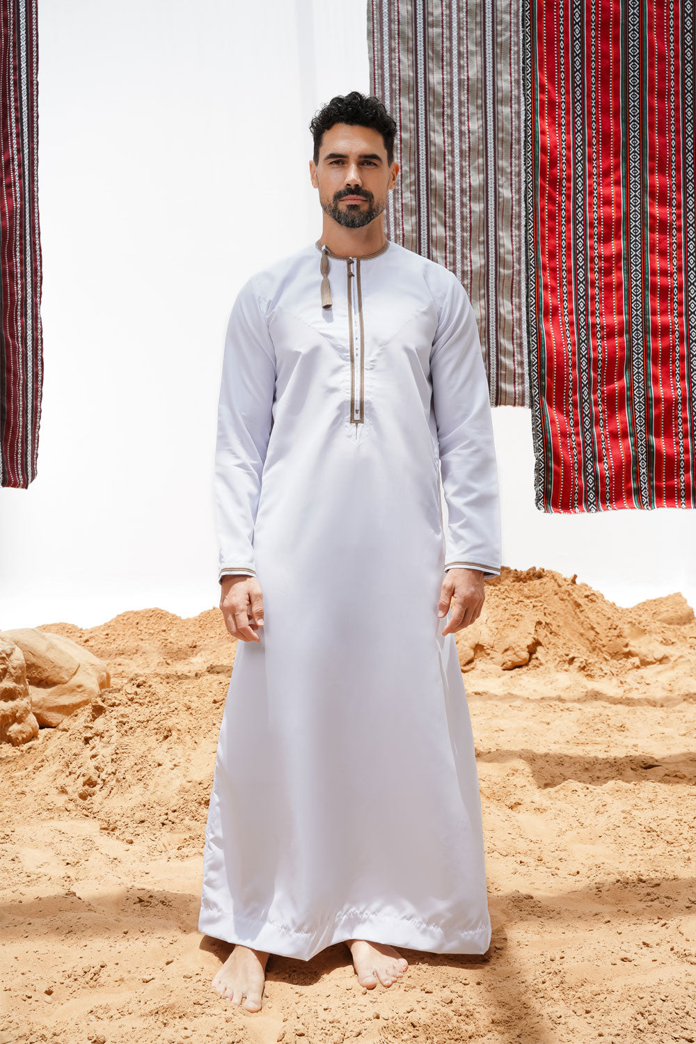Omani White Thobe (Olive Embroidery)
