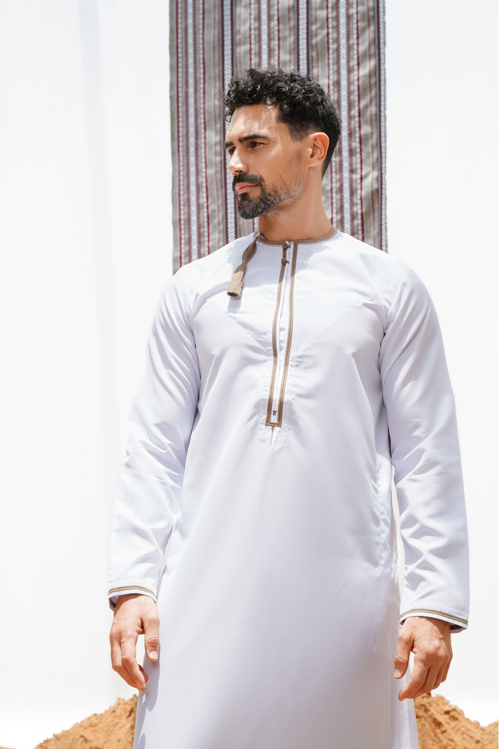 Omani White Thobe (Olive Embroidery)
