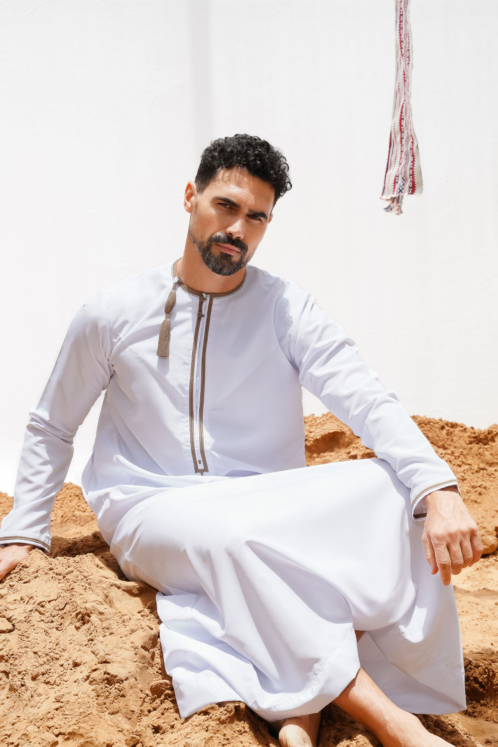 Omani White Thobe (Olive Embroidery)