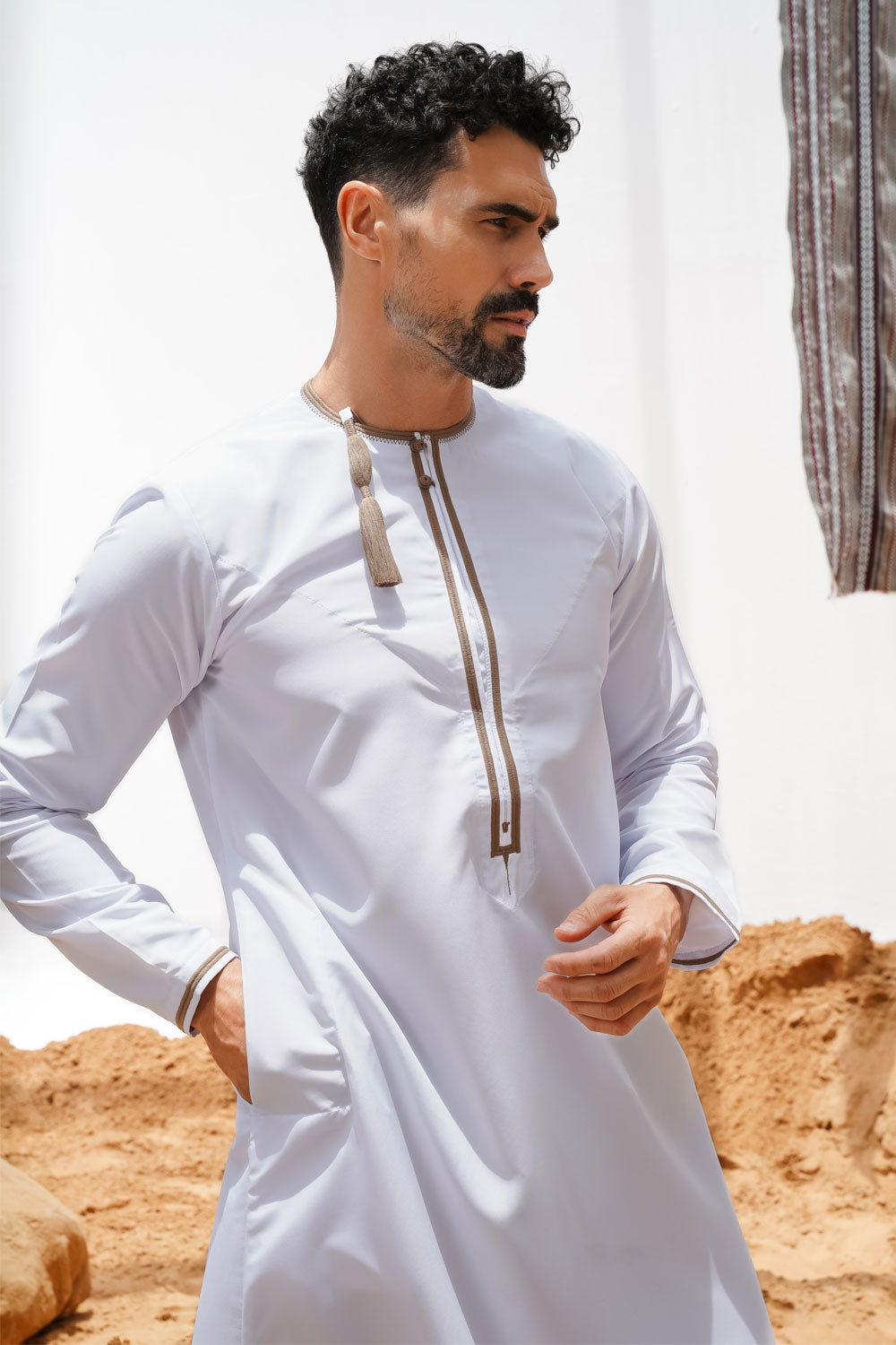 Omani White Thobe (Olive Embroidery)